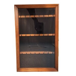 Vtg Wood Spoon Cabinet 24 Slot Display Case w/Hinged Glass Door Latch 11"x 17”
